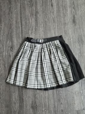 Black & White Split Plaid Mini Skirt
